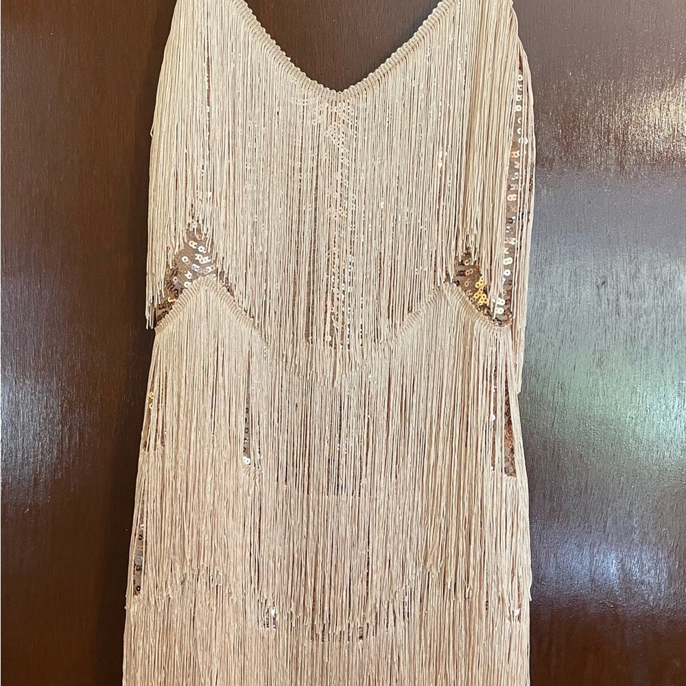 Lulu's Cream Fringe Mini Dress